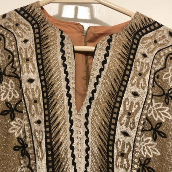 Vintage PLUS Elegant Miss Early 60s Lurex Gold Lame Egyptian Themed Dress - Picture 8 of 12